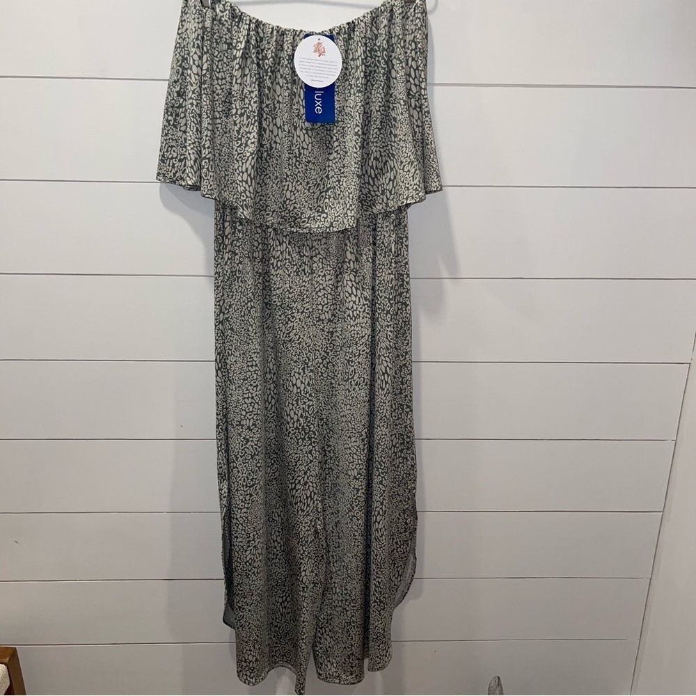 La Mer Luxe Amelia Capri Strapless Sage Lynx Jumpsuit Womens Size Medium NWT